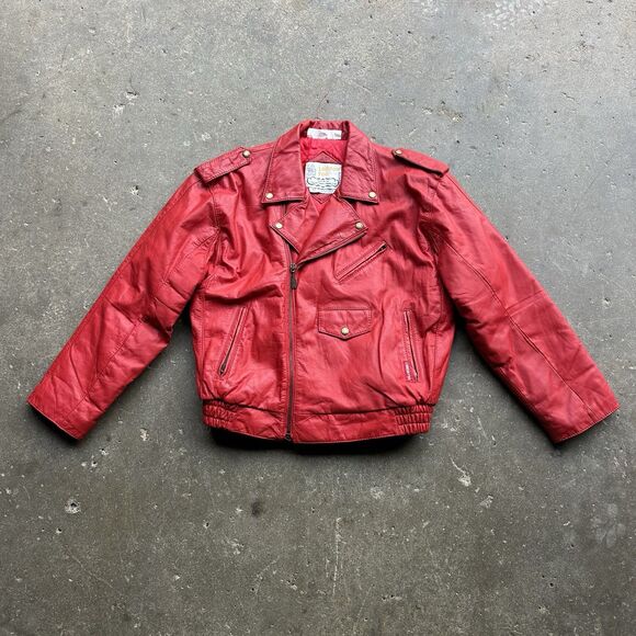Rare Vintage London Fog Red Leather Moto Jacket Women’s 12 Made in Korea 80s - Picture 1 of 16